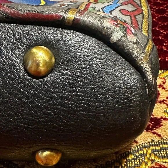 Floriana‎ Floral Hand Painted Black Leather Boho Crossbody Purse - Picture 8 of 12